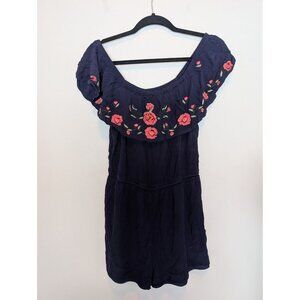 Off-Shoulder Romper Shorts With Floral Embroidery By Dizzylissy L